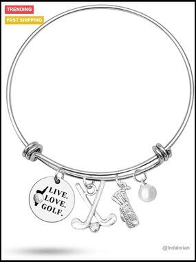 Golf Charm Bracelet for Women Golfers, Metal Link Bracelet, Gift for Golf Lovers